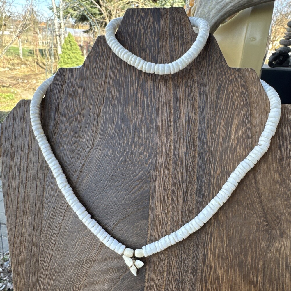 Mermaid Heishi Puka Shell Necklace-set Beach Wedding VTG Estate Shark Tooth